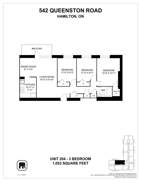 Floor plan for 3 beds, 1 bath